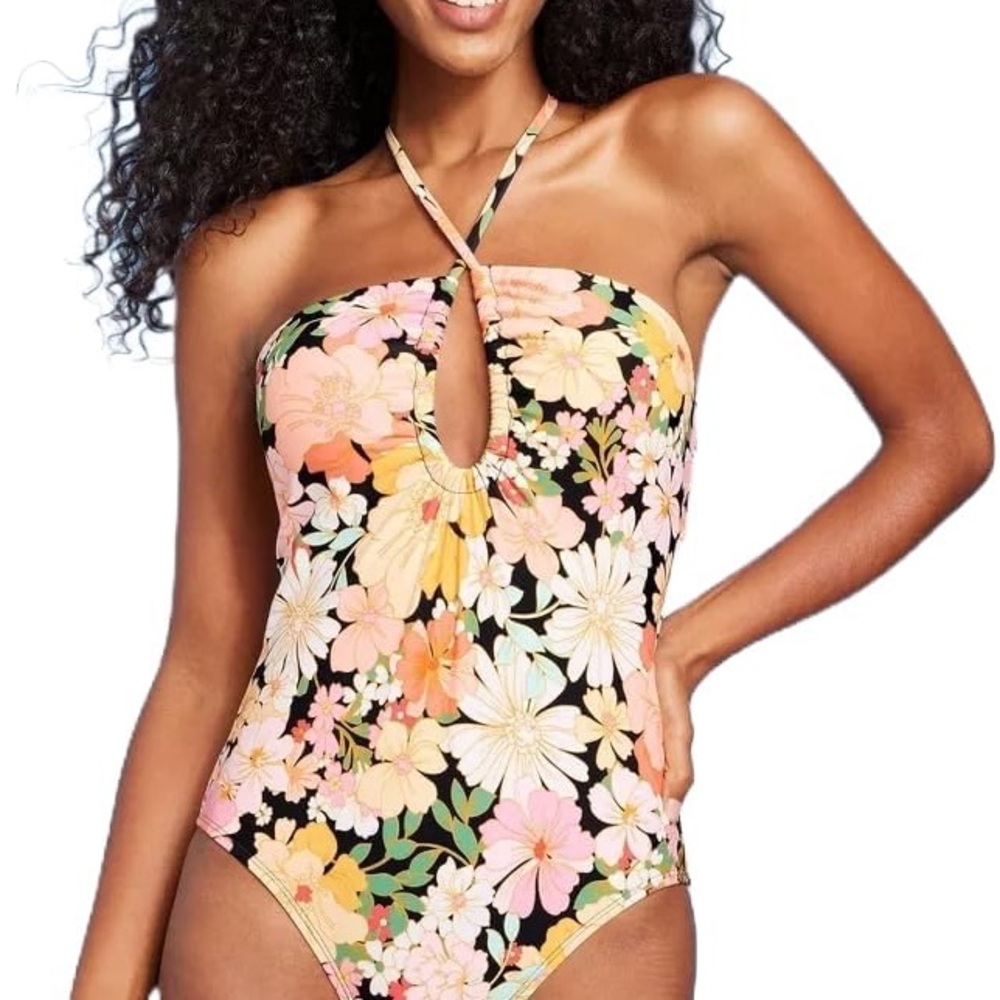 Shade & Shore Women's Halter Keyhole Bandeau One Piece Swimsuit Size XL